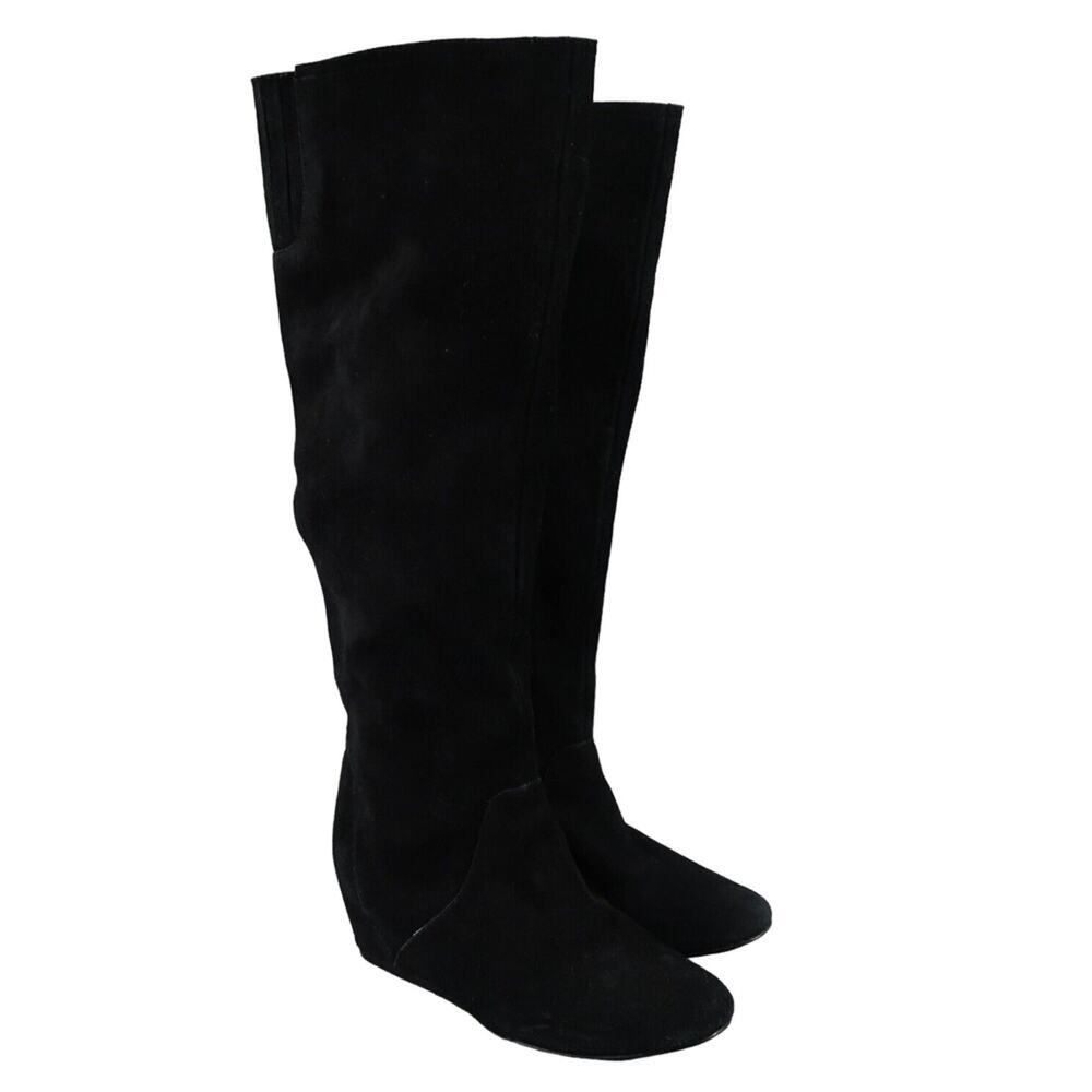 Colin Stuart Shoes Womens 6.5 Boots Tall Wedge Fashion Leather Pull On Black
